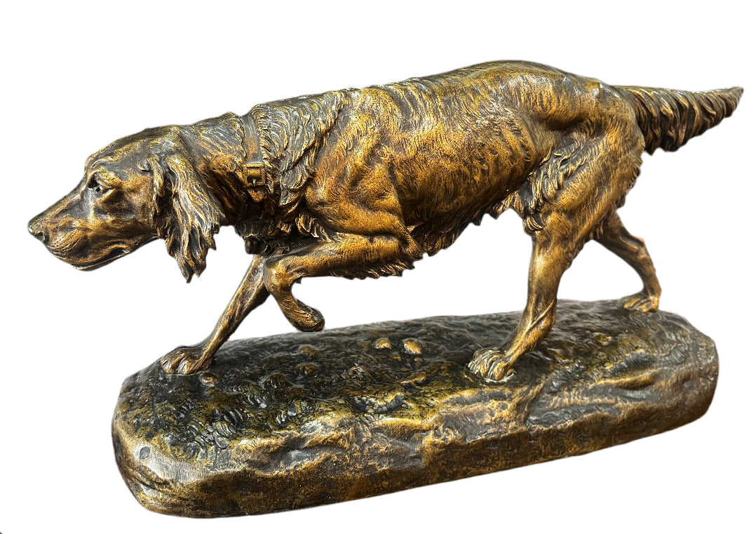 Chien de chasse à l’arrêt - signé Clovis Edmond Masson (1838-1913) en Bronze