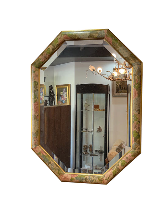 Miroir octogonal vintage à encadrement floral doré – 1989