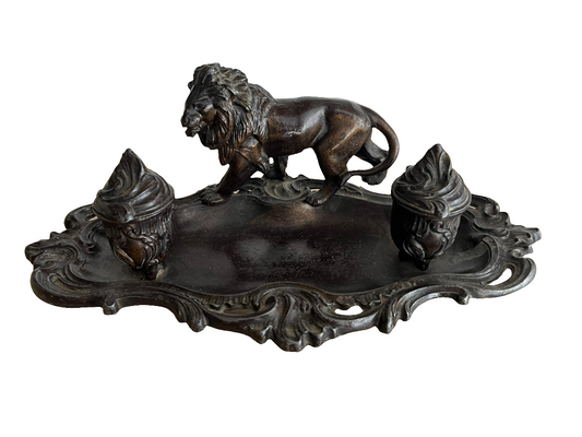 Double encrier lion 19eme siècle