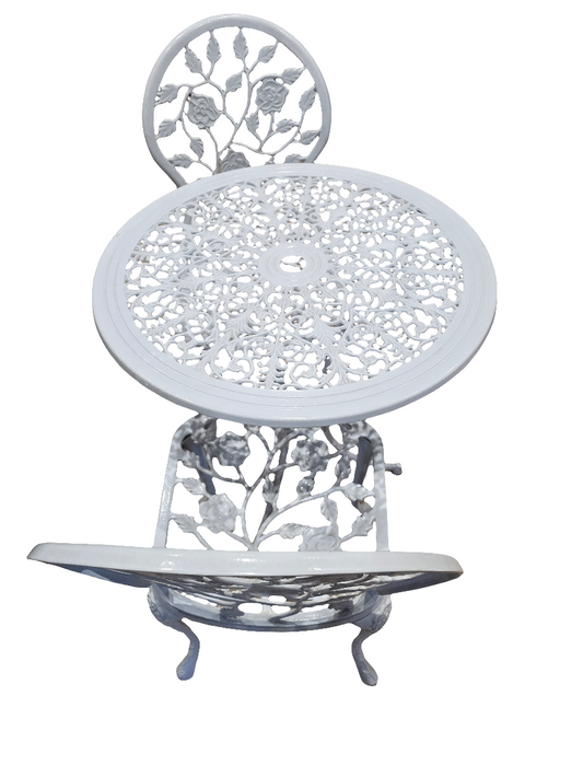 Table chaise fer forgé blanc