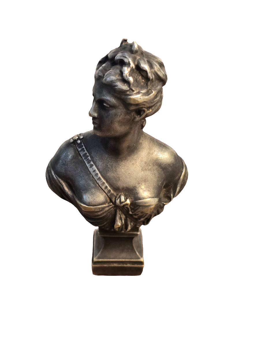Sceau en bronze argenté - signé houdon -Cachet de cire - Buste de Diane - Fonderie Susse Frères Paris