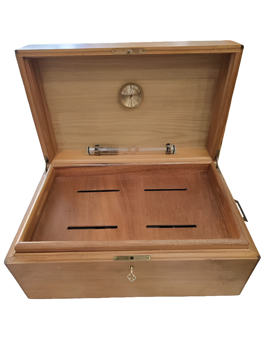 Cave à cigares vintage en bois – Hygromètre intégré et clé