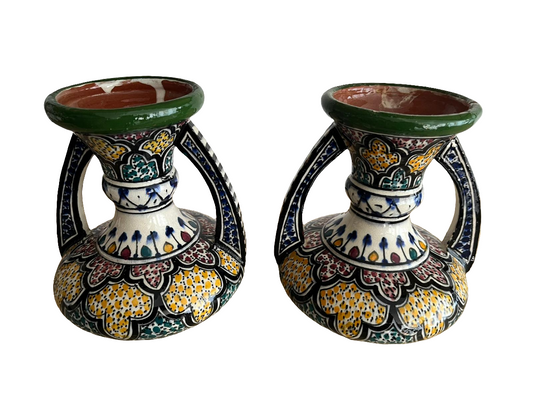 Lot de 2 vases du Maroc signé Safi en céramique peint mains