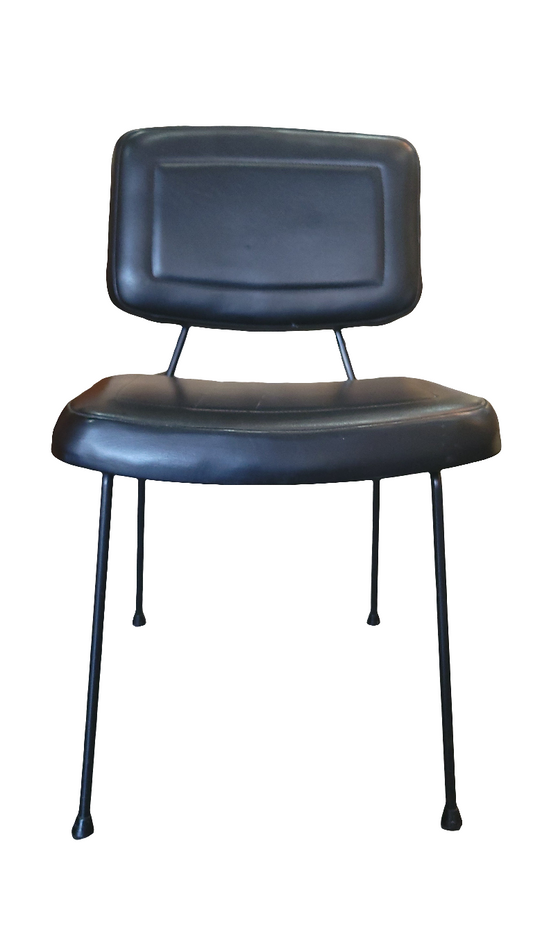 Chaise vintage en cuir noir – modèle 196, Pierre Paulin