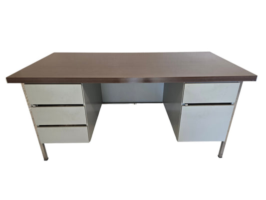 Bureau vintage VINCO années 70 – métal chromé et plateau bois – 170 cm