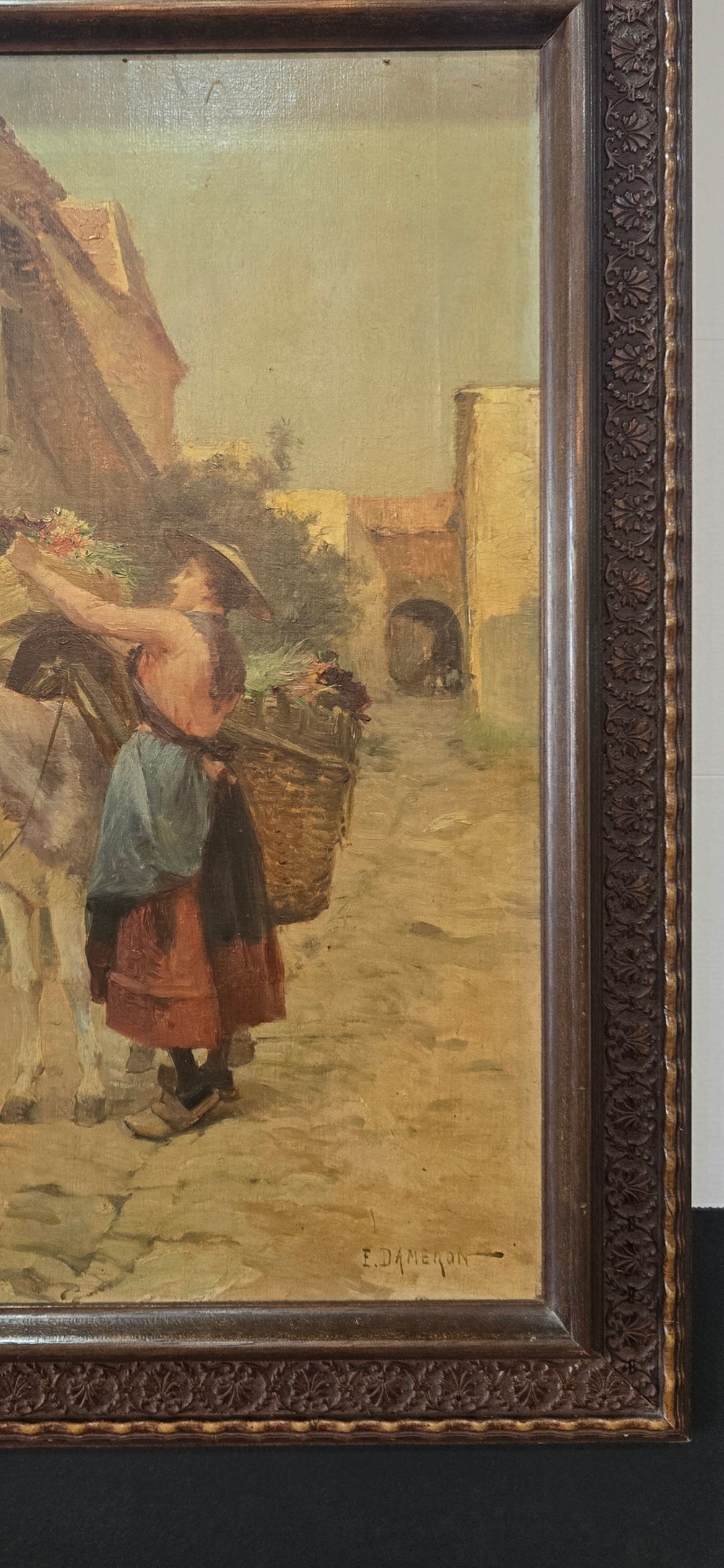 Scène de village - Huile sur toile signée E. DAMERON
