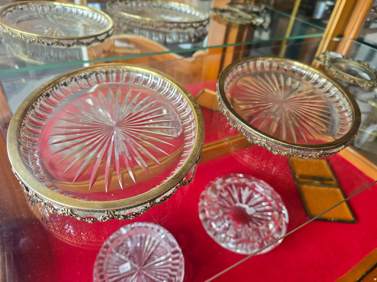 Paire de Plat en cristal taillé et monture argent massif 800 allemagne Fin XIXe