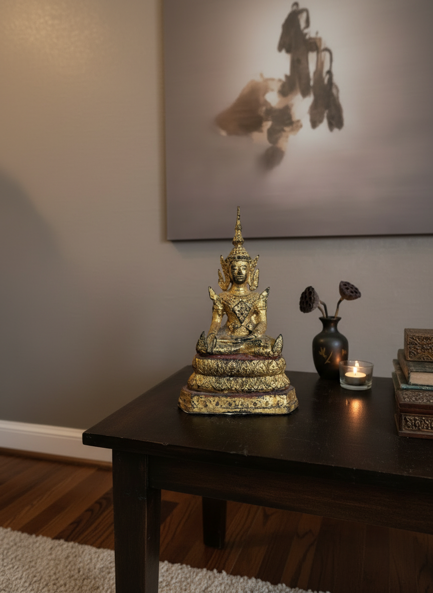 Statue en bronze doré – Divinité assise – Style khmer - bouddha