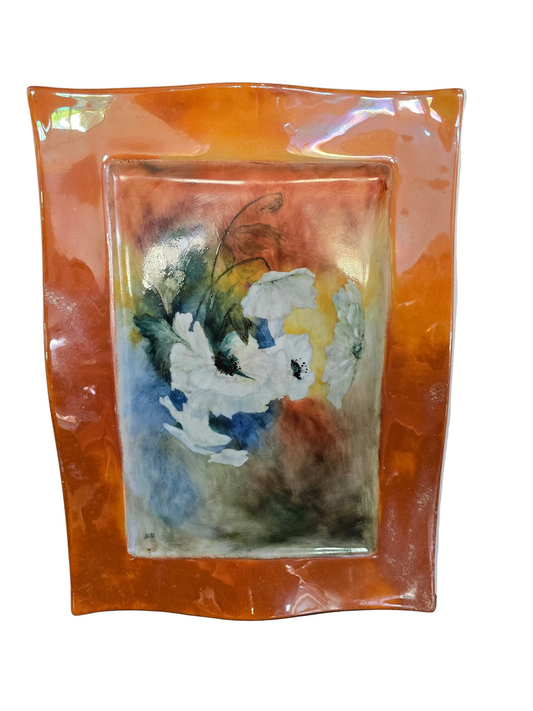 Plat en porcelaine peinte à la main – Décor floral – M.P. Samie, Limoges – 35 × 26 cm