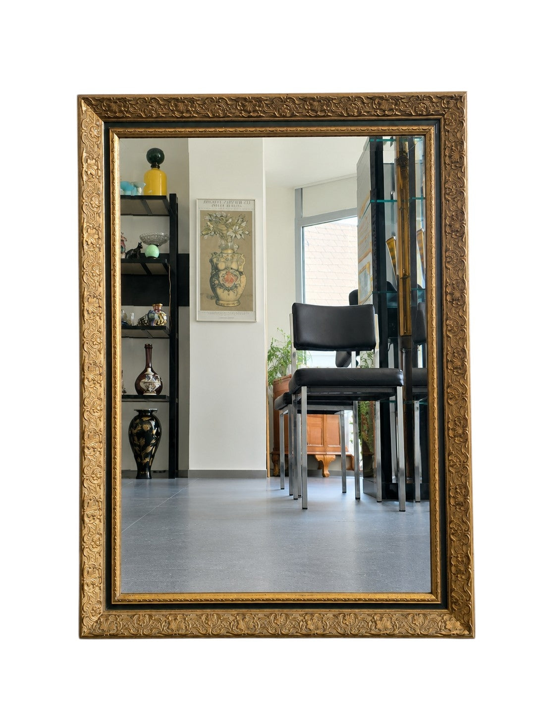 Miroir biseauté à cadre doré – 85x60cm Décor floral