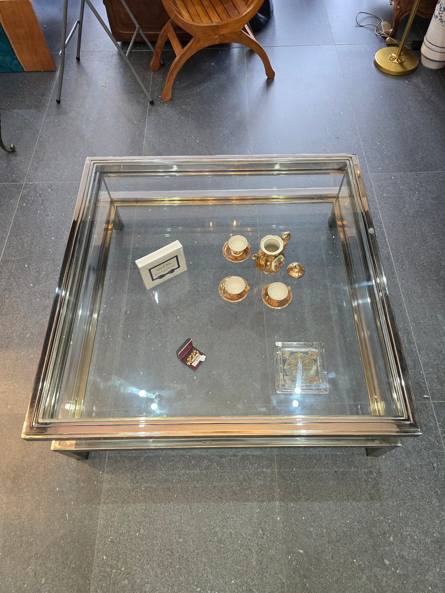 Table basse à plateau coulissant – Design 70 – Chrome & verre – 108 cm
