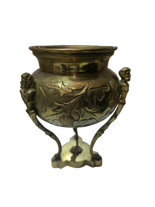 Brûle-parfum / Pot décoratif en laiton signé RAULIN – Style Art Nouveau