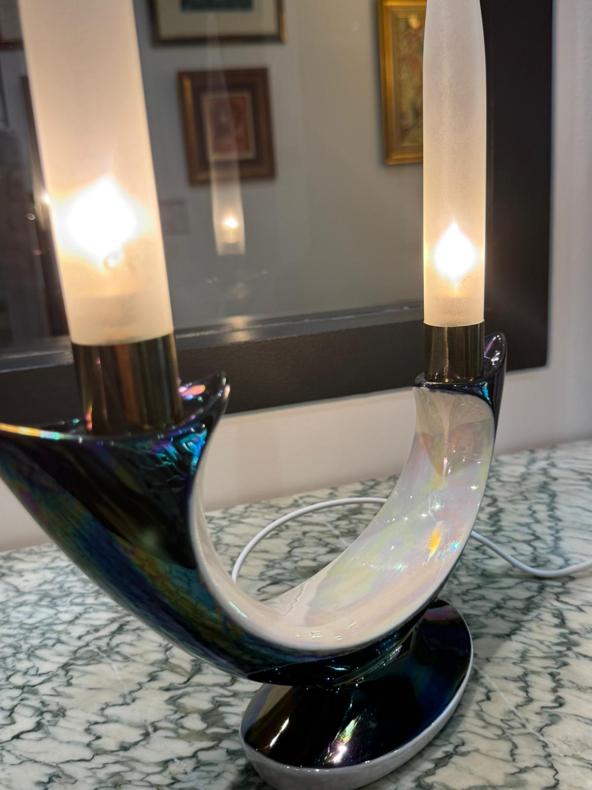 Paire de bougeoirs électriques Verceram – Design Space Age- céramique irisé