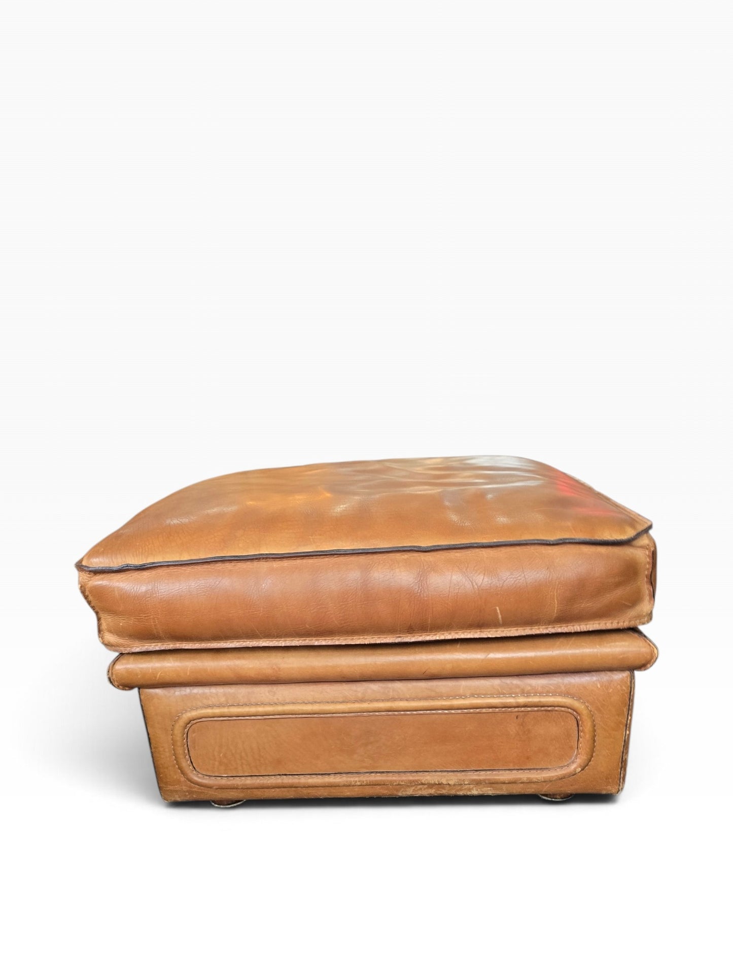 Salon Roche Bobois vintage années 80 – Cuir de buffle cognac – 2 canapés + pouf