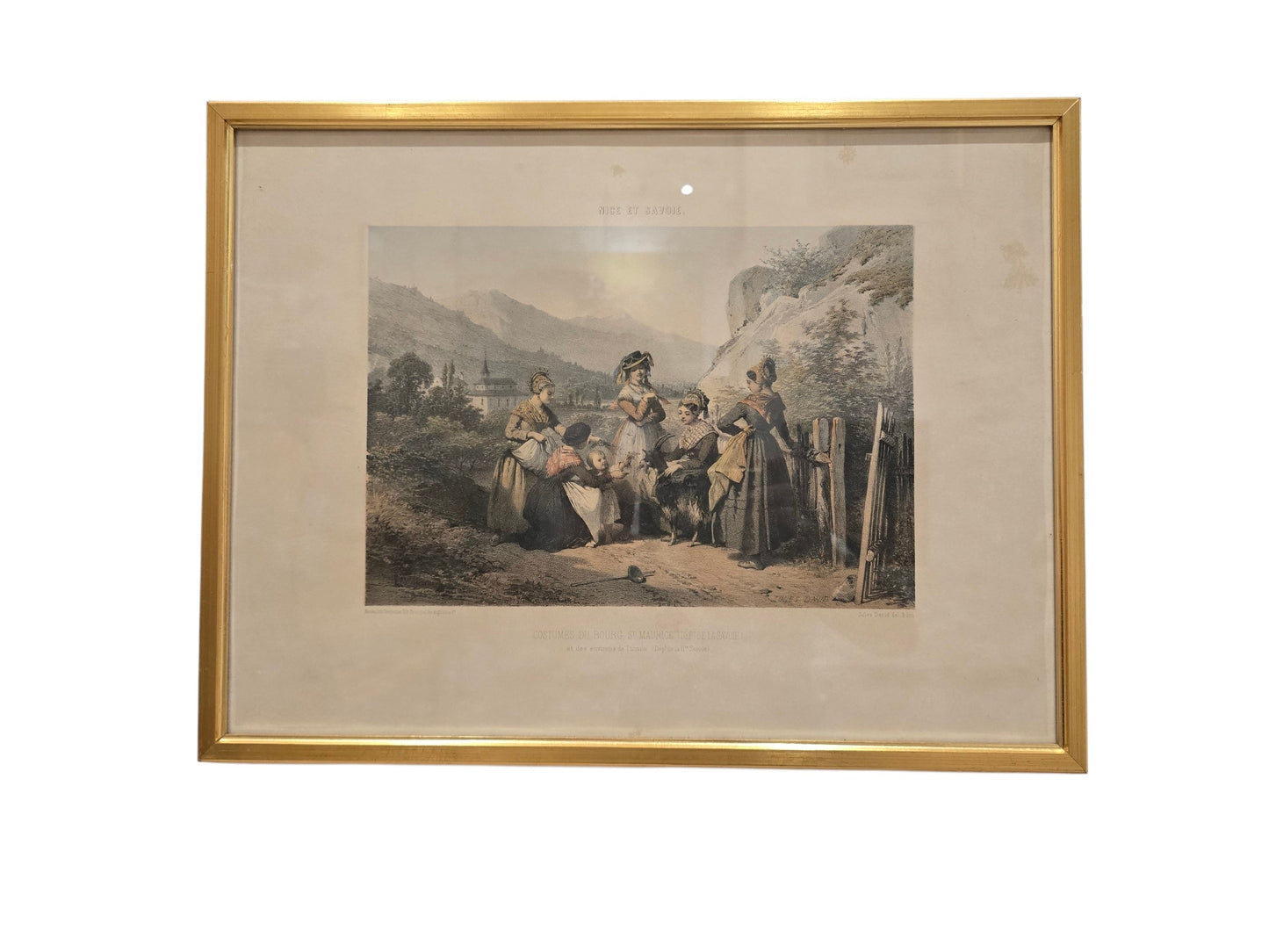 Lithographie encadrée – Nice et Savoie, Costumes du Bourg Saint-Maurice et des environs de Thonon
