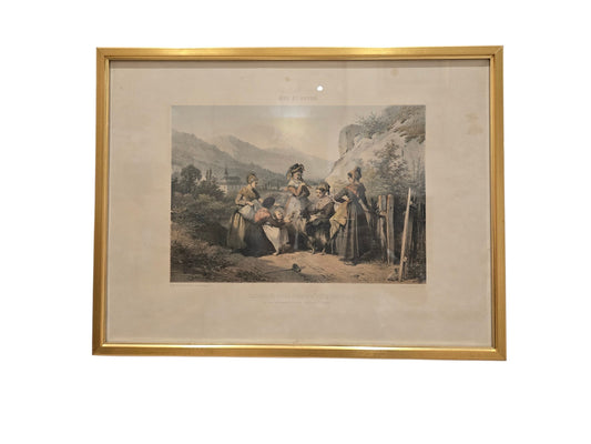 Lithographie encadrée – Nice et Savoie, Costumes du Bourg Saint-Maurice et des environs de Thonon