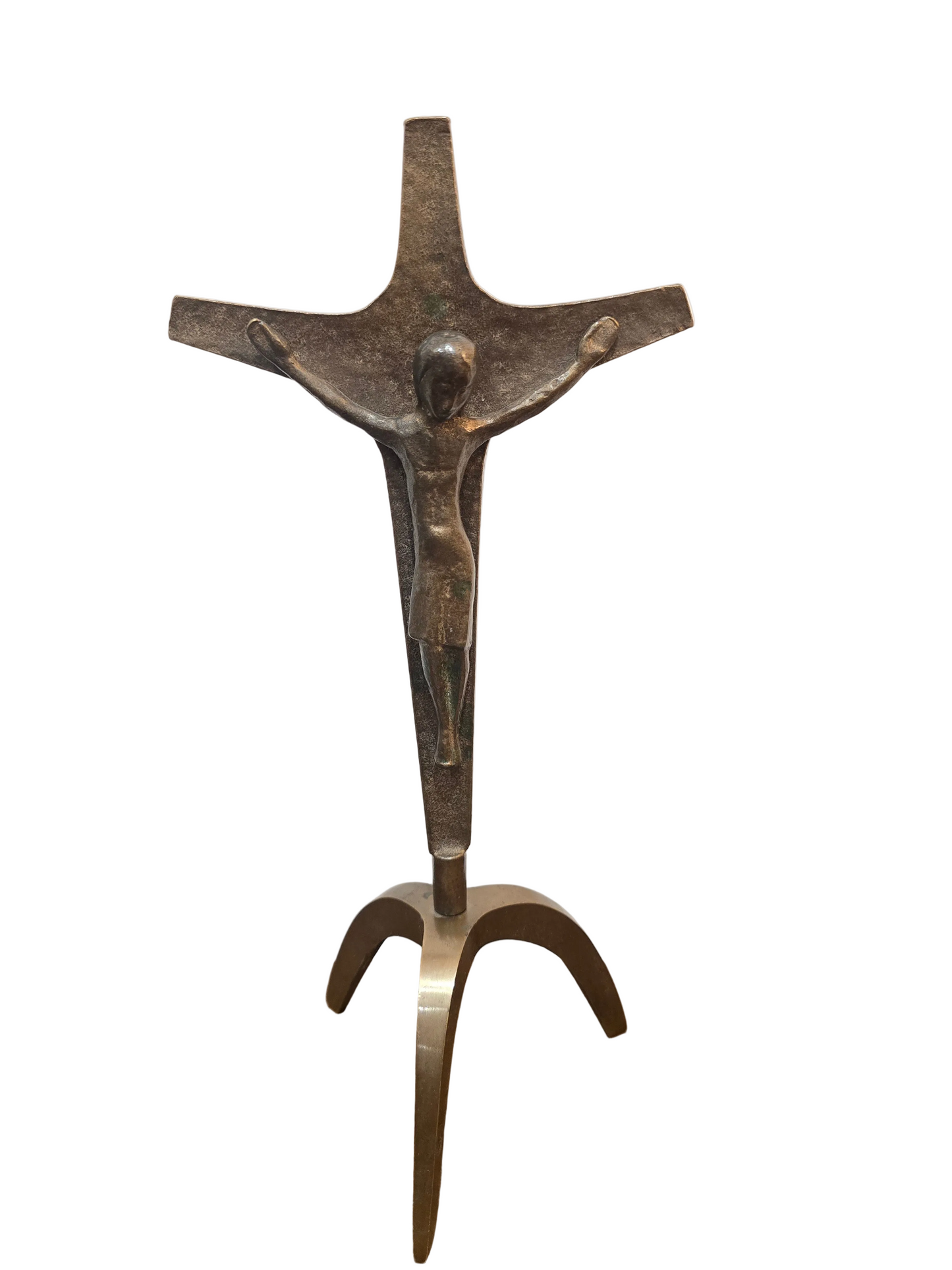 Crucifix / Christ moderne sur socle – bronze et métal doré
