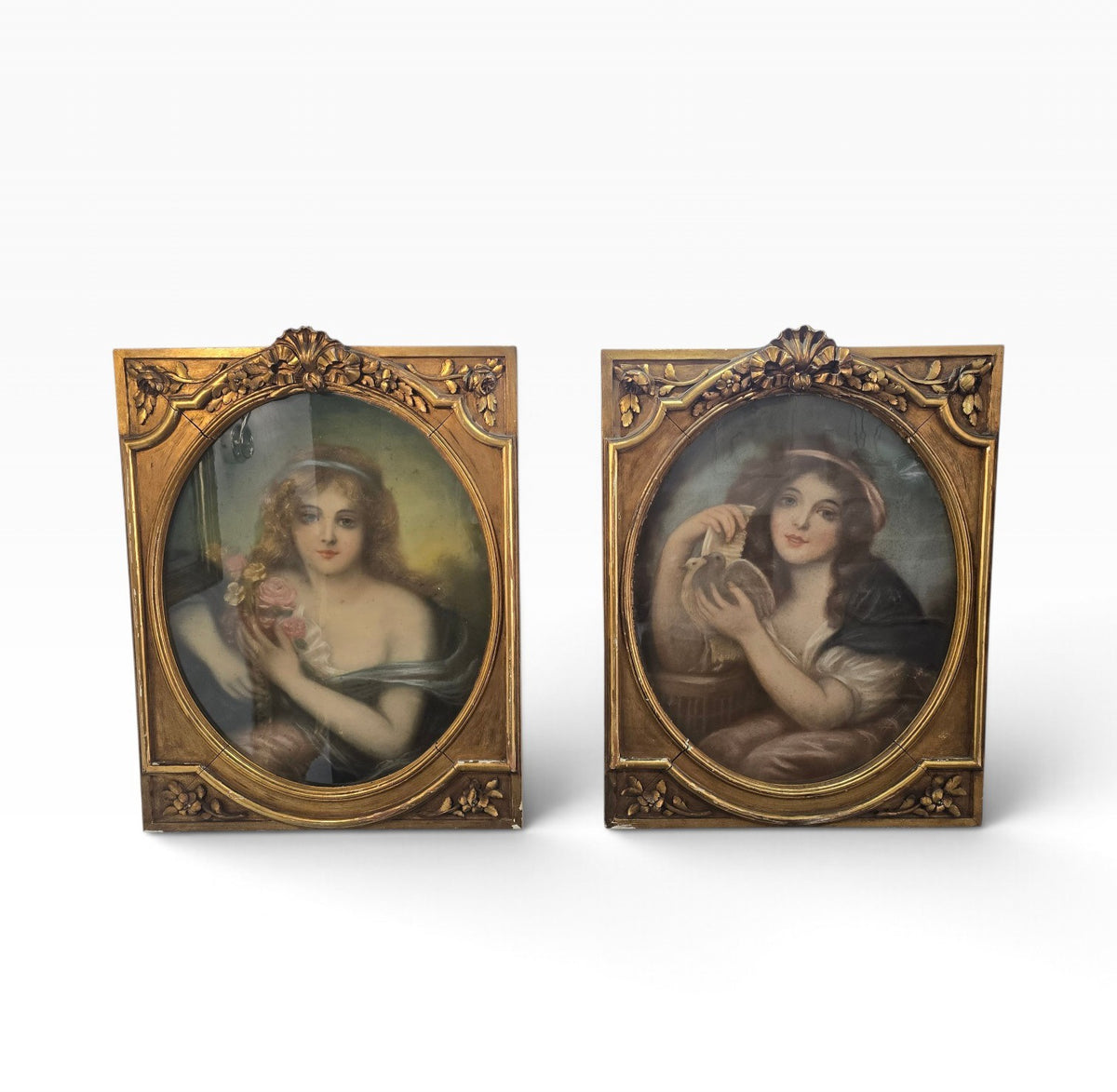 Superbe Paire de Pastels Fin XIXe – Style Greuze – Cadres d'Origine Bois Doré