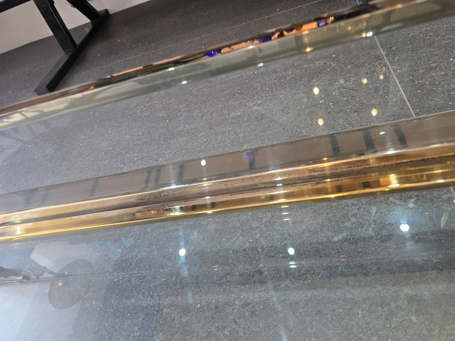 Table basse à plateau coulissant – Design 70 – Chrome & verre – 108 cm