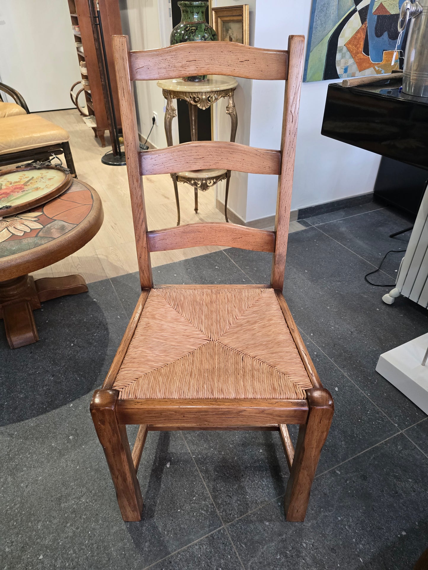 Lot de 4 chaises en bois et paille – Style rustique chic