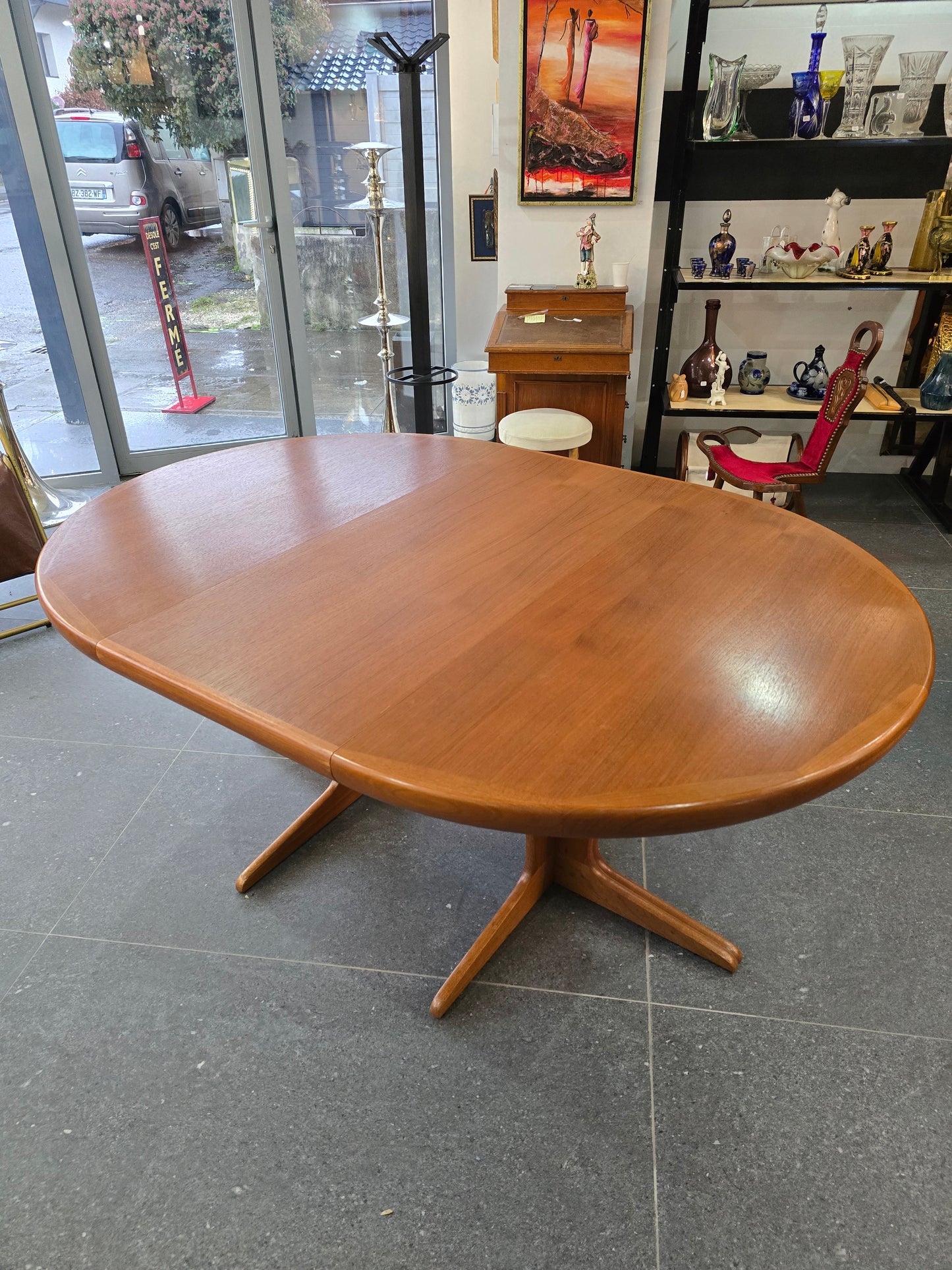 Table ronde extensible en teck – Design scandinave vintage – Ø120 cm + 2 rallonges