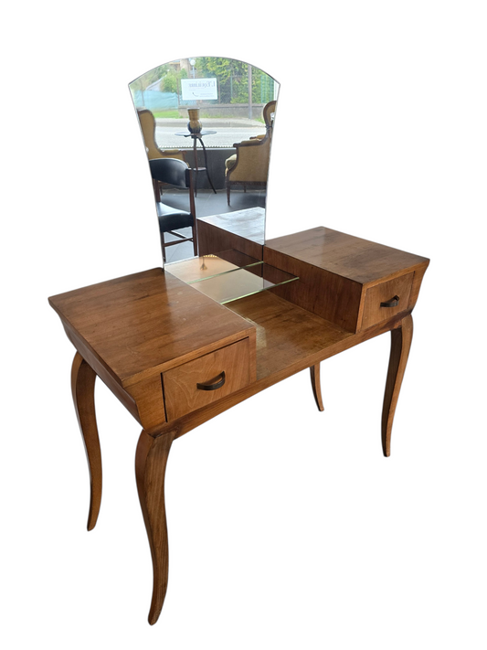 Coiffeuse vintage en bois avec miroir – style années 1950