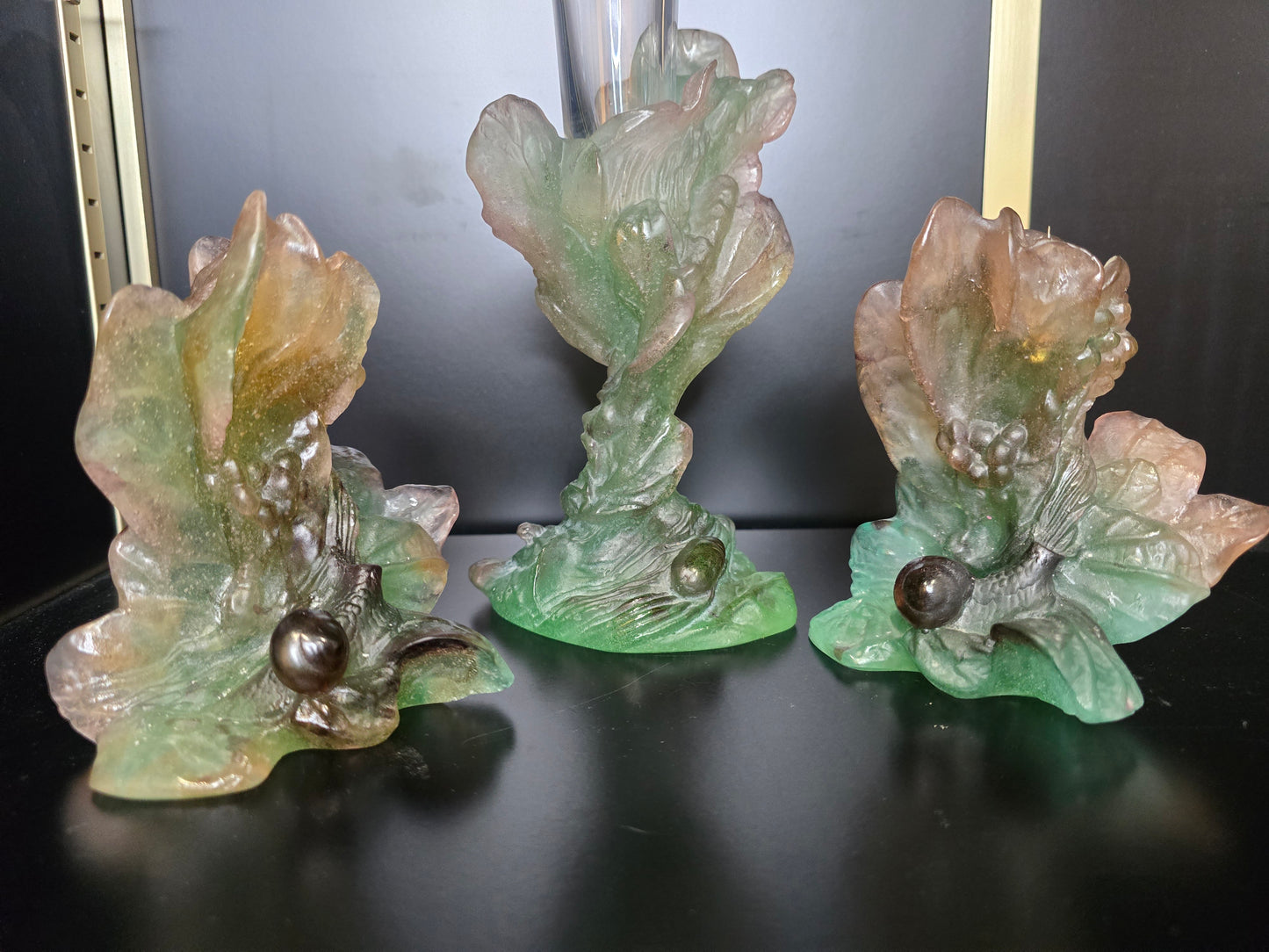 DAUM- paire de Bougeoir "Nature" 1988 pâte de verre
