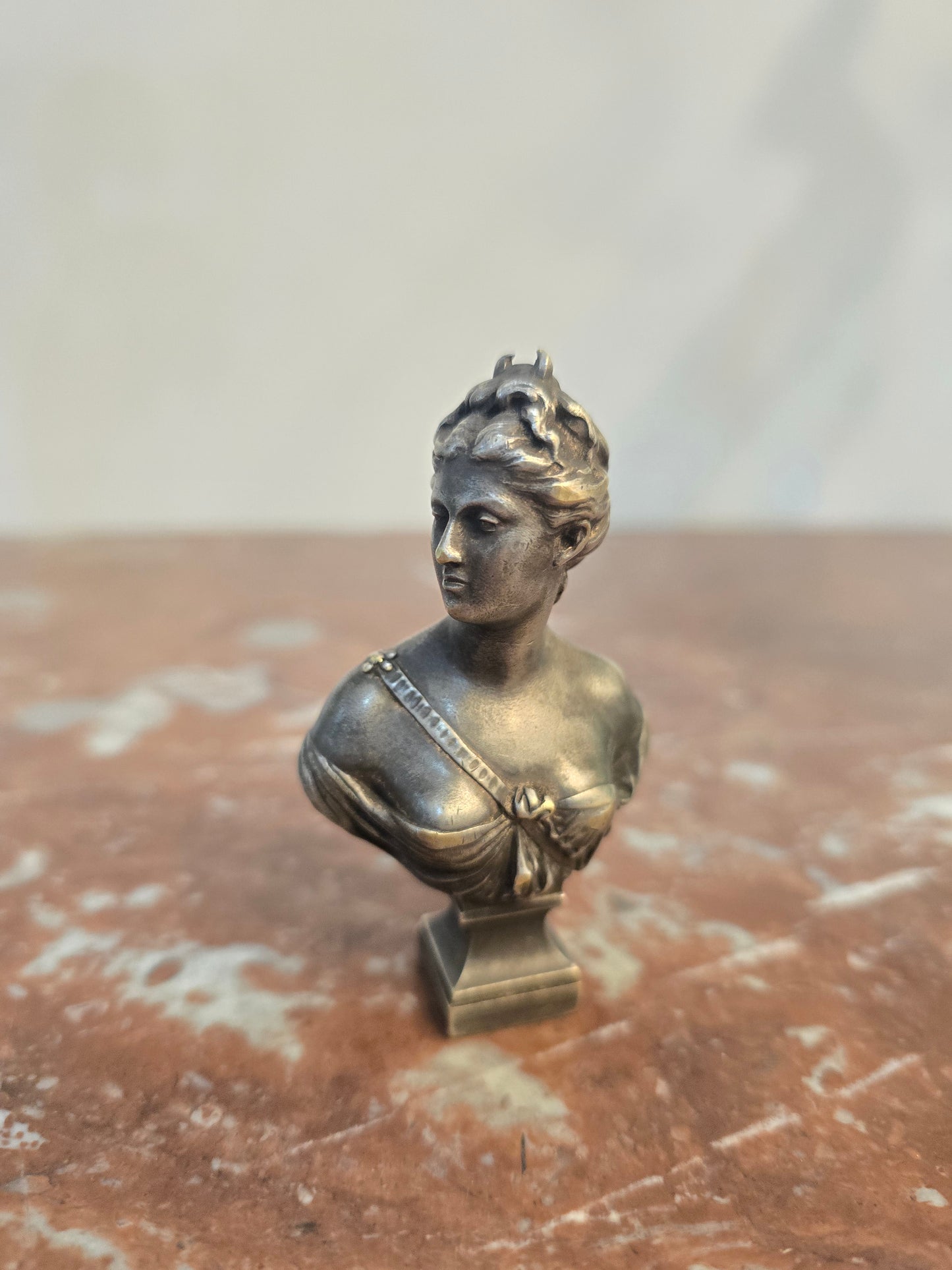 Sceau en bronze argenté - signé houdon -Cachet de cire - Buste de Diane - Fonderie Susse Frères Paris