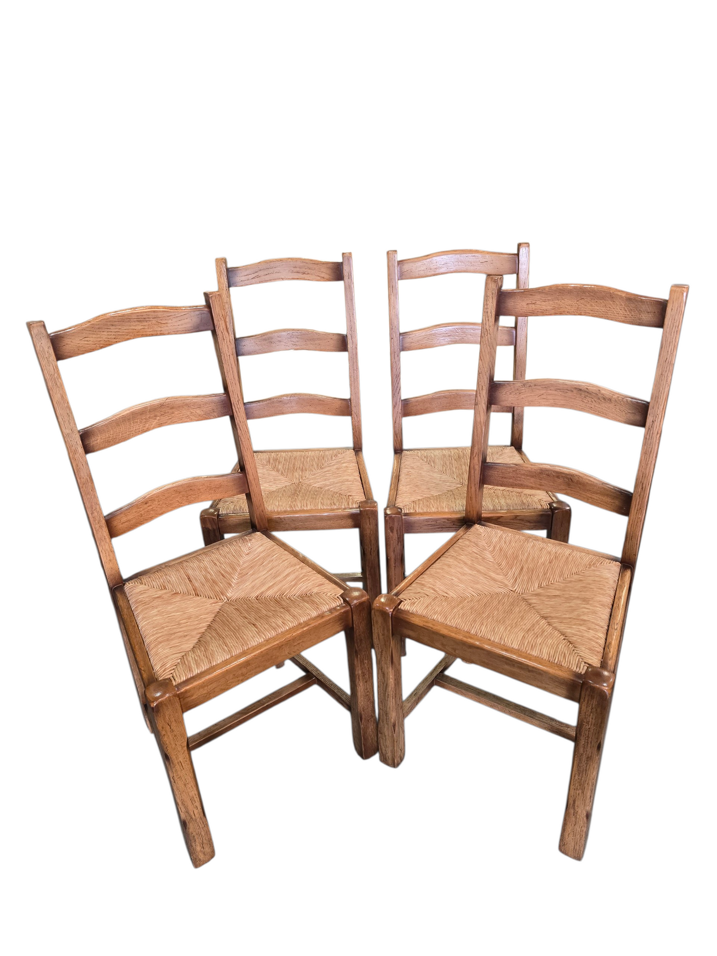Lot de 4 chaises en bois et paille – Style rustique chic