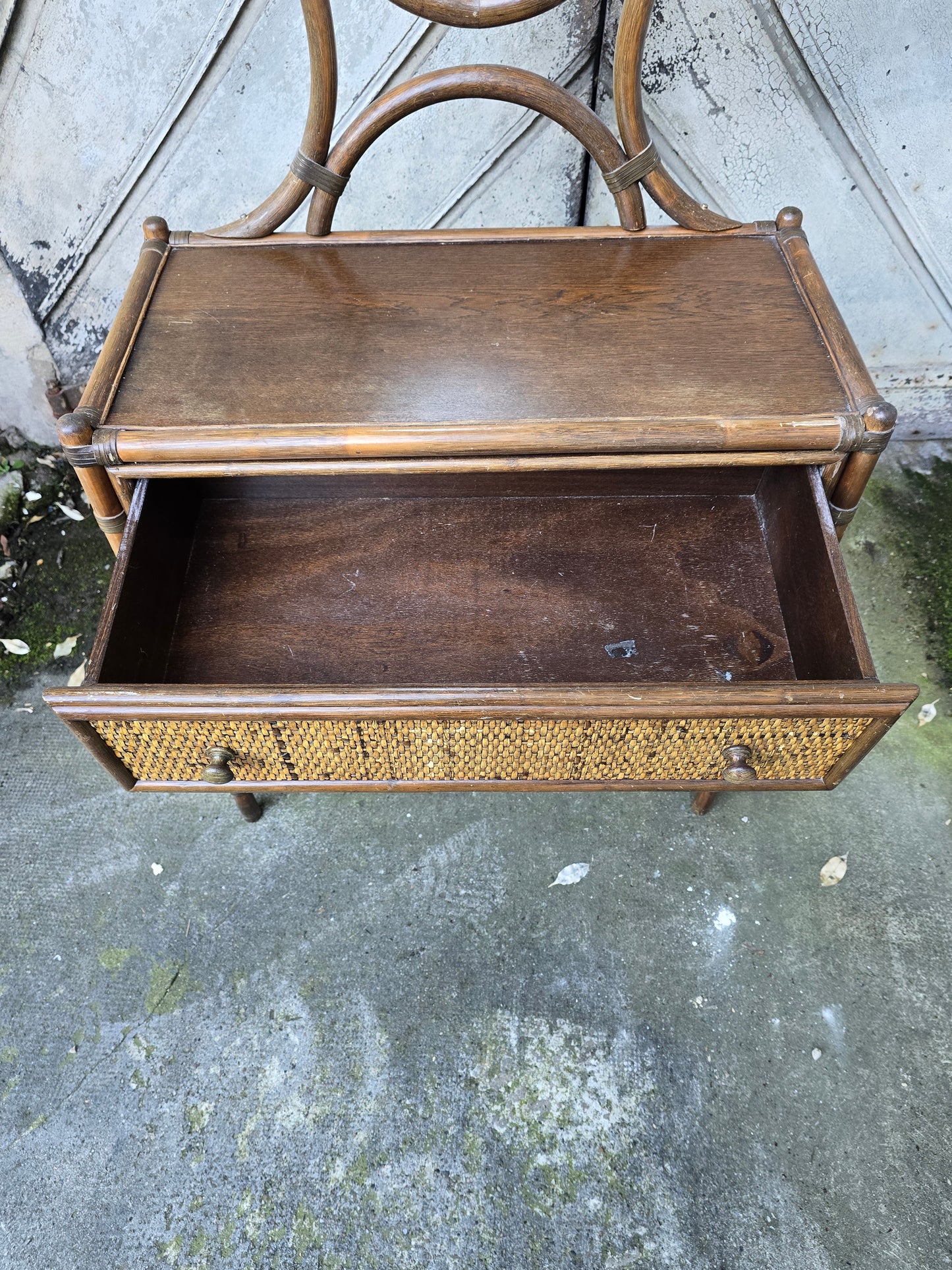 Coiffeuse en bambou et rotin avec miroir – style exotique années 1960 / 1970