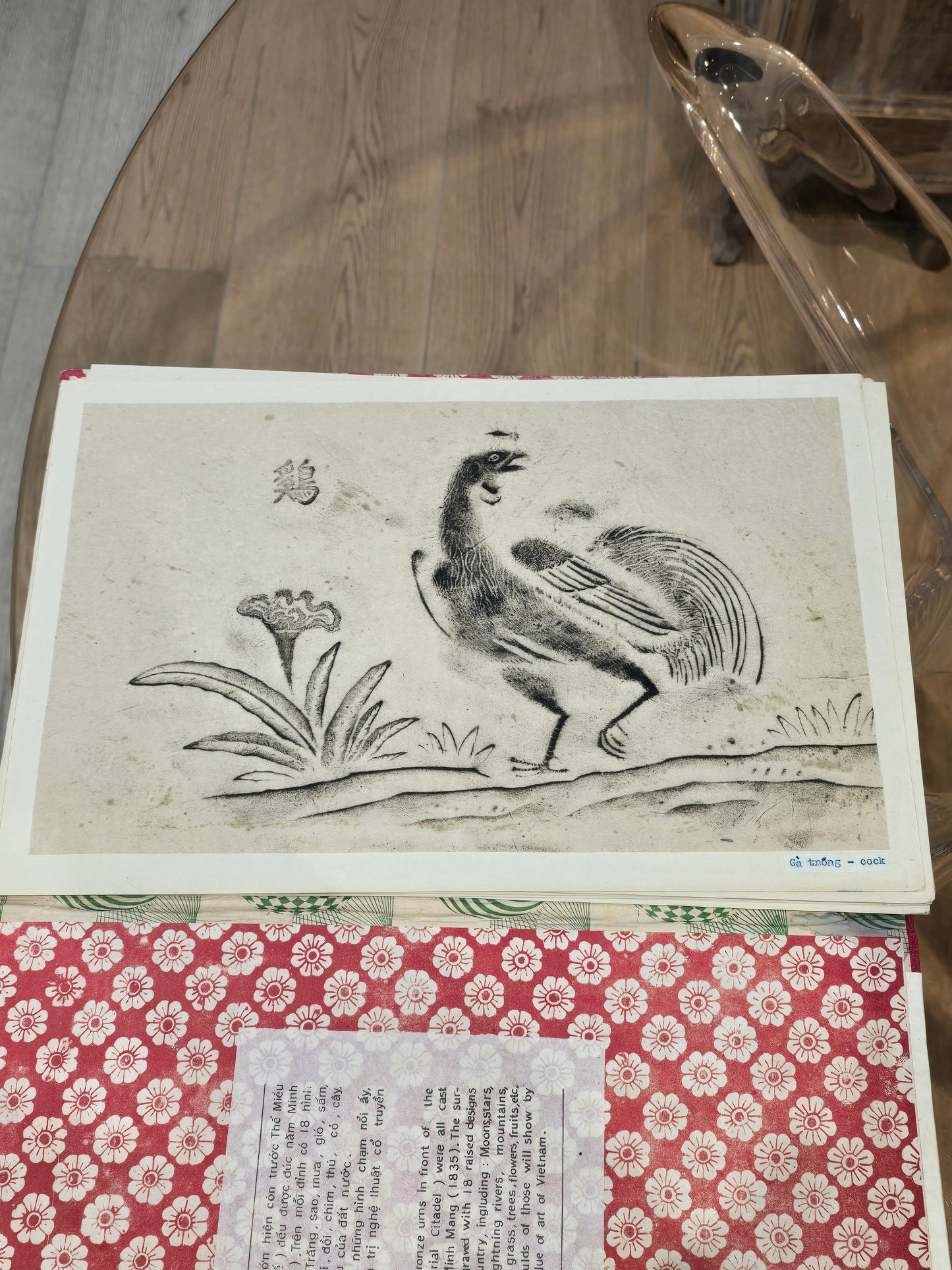 Album ancien de frottages vietnamiens – Bas-reliefs des Cửu Đỉnh (Huế) – Série complète d’oiseaux – Rubbings traditionnels