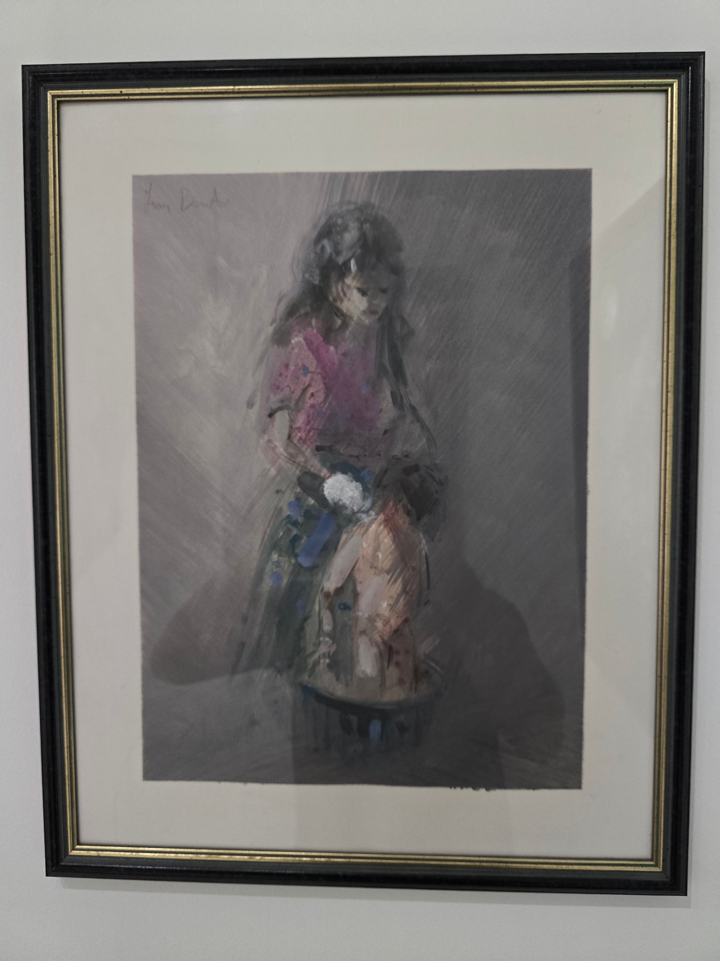 Tableau femme lavant son enfant