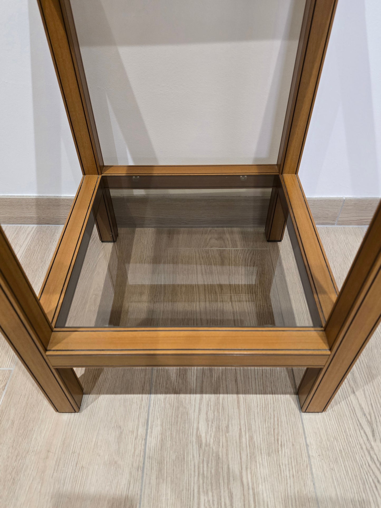 Table d’appoint vintage bois et verre – Design graphique – 1970/1980
