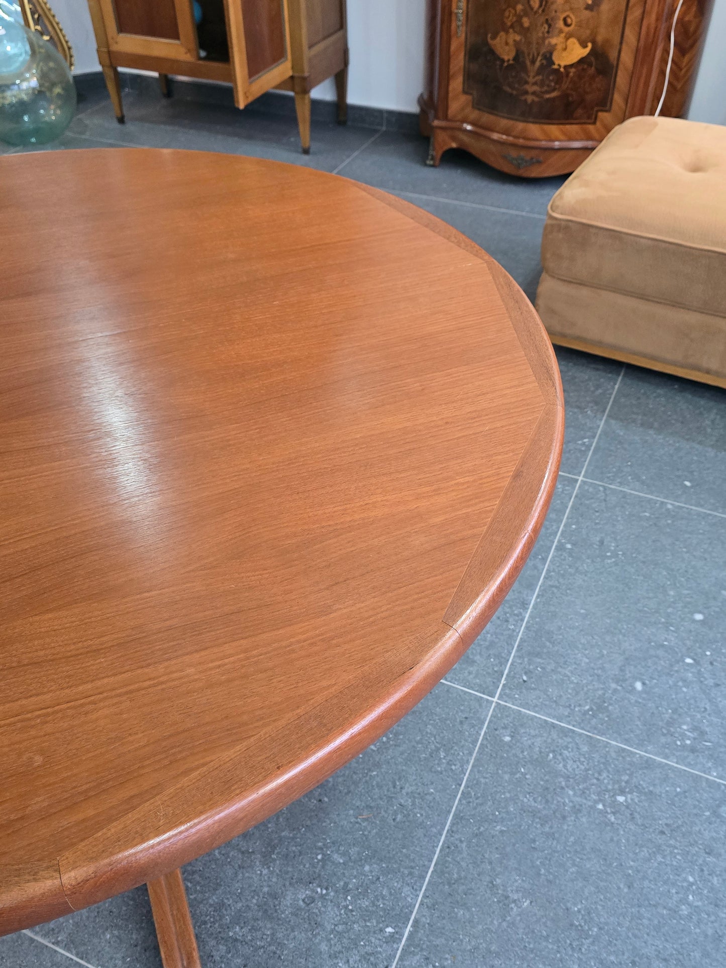 Table ronde extensible en teck – Design scandinave vintage – Ø120 cm + 2 rallonges