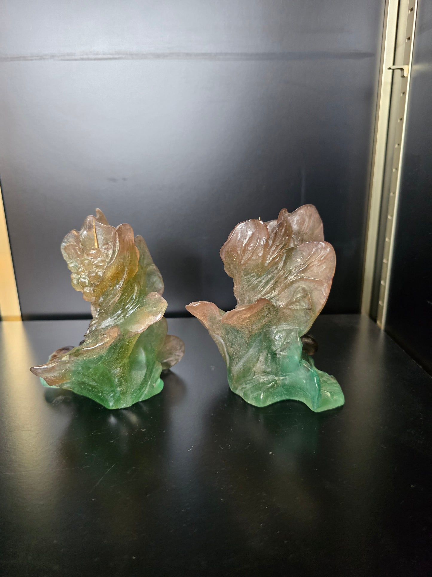 DAUM- paire de Bougeoir "Nature" 1988 pâte de verre