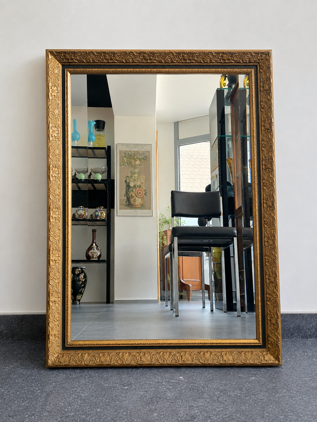 Miroir biseauté à cadre doré – 85x60cm Décor floral