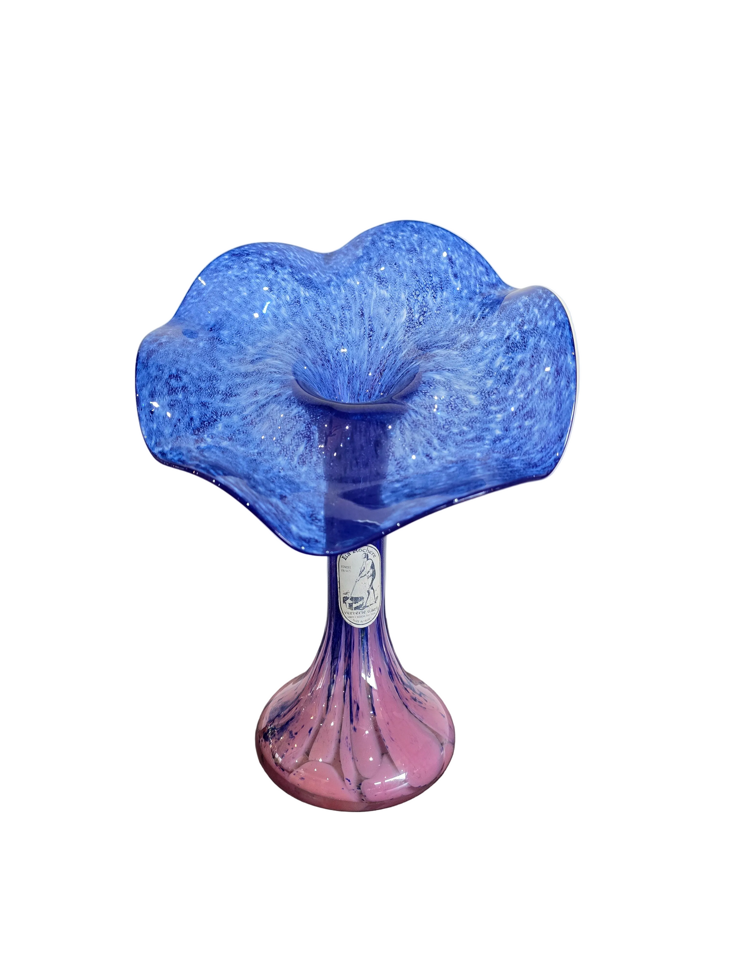 Coupe en verre soufflé La Rochère – Dégradé bleu & rose – Verrerie d’art – H.26 cm