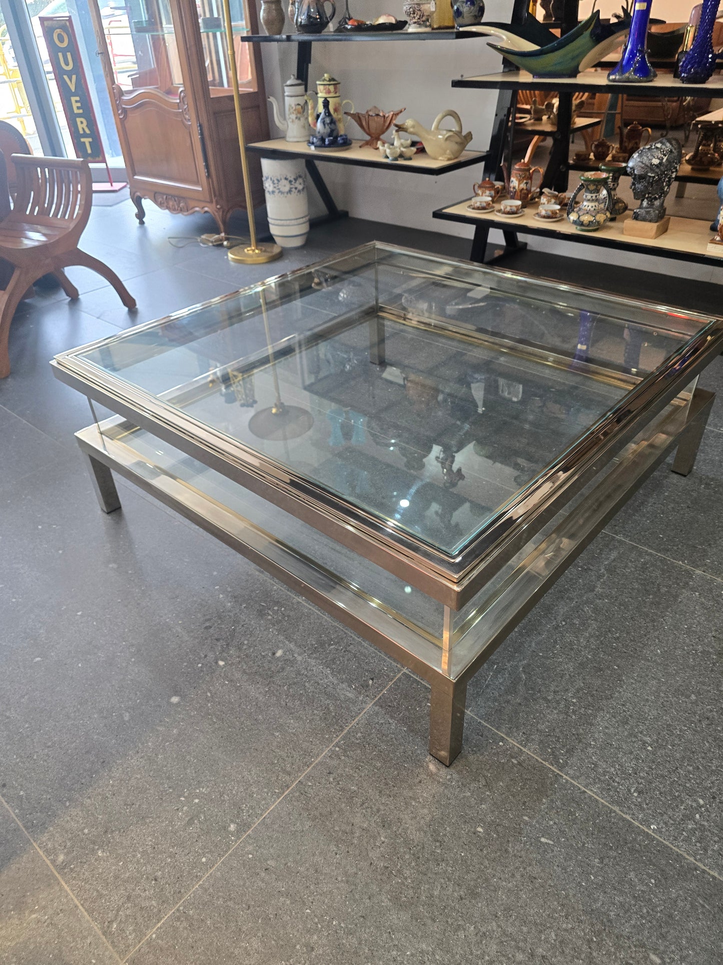 Table basse à plateau coulissant – Design 70 – Chrome & verre – 108 cm