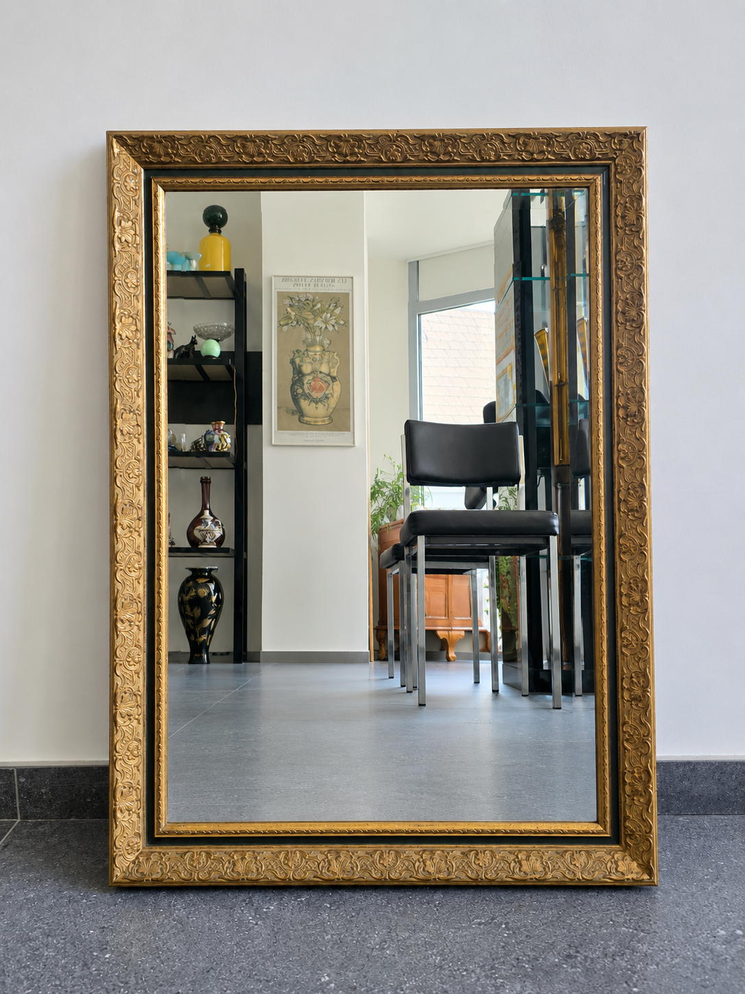 Miroir biseauté à cadre doré – 85x60cm Décor floral