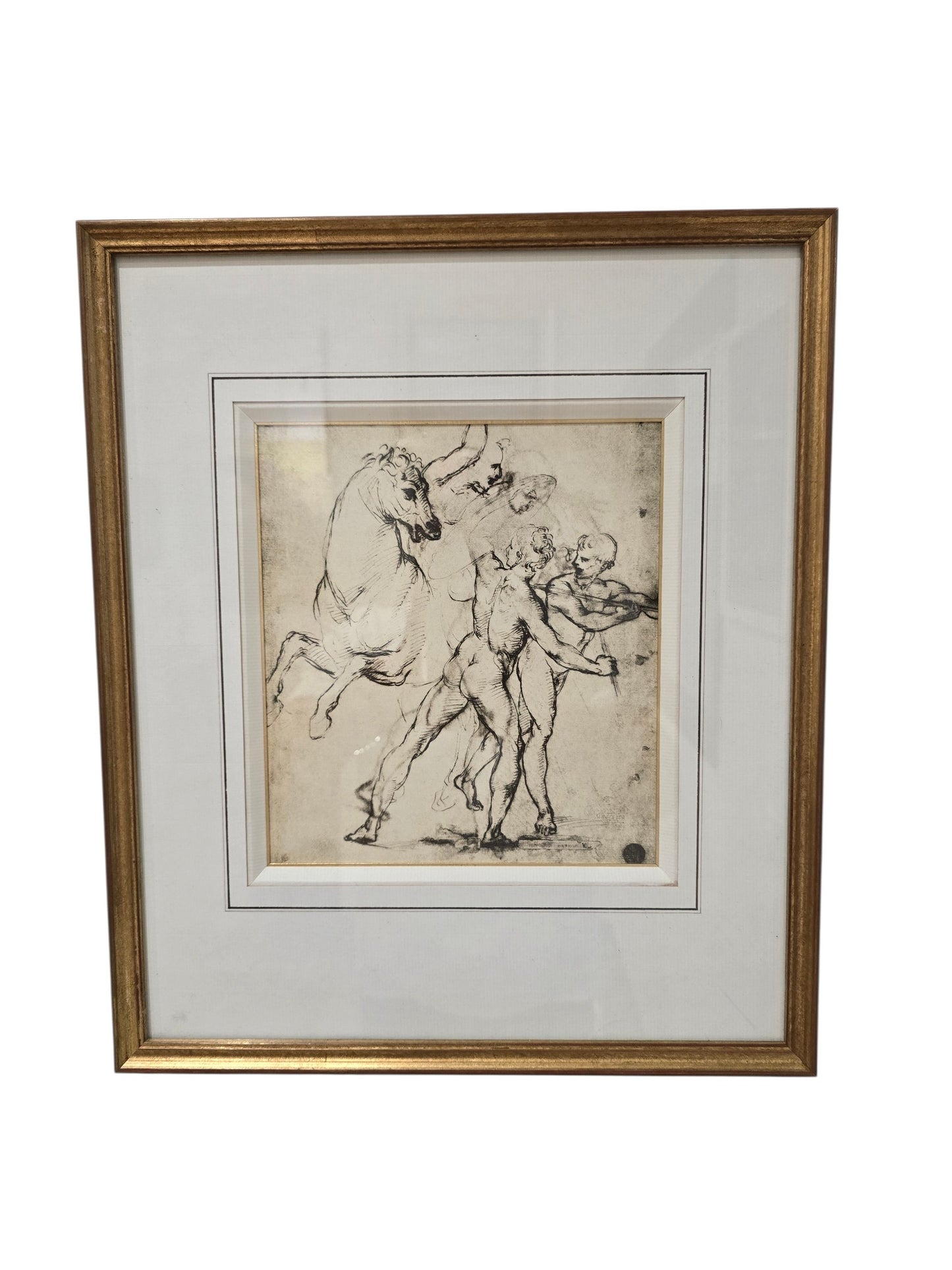 Dessin encadré d’après maître ancien – Homme tirant un animal
