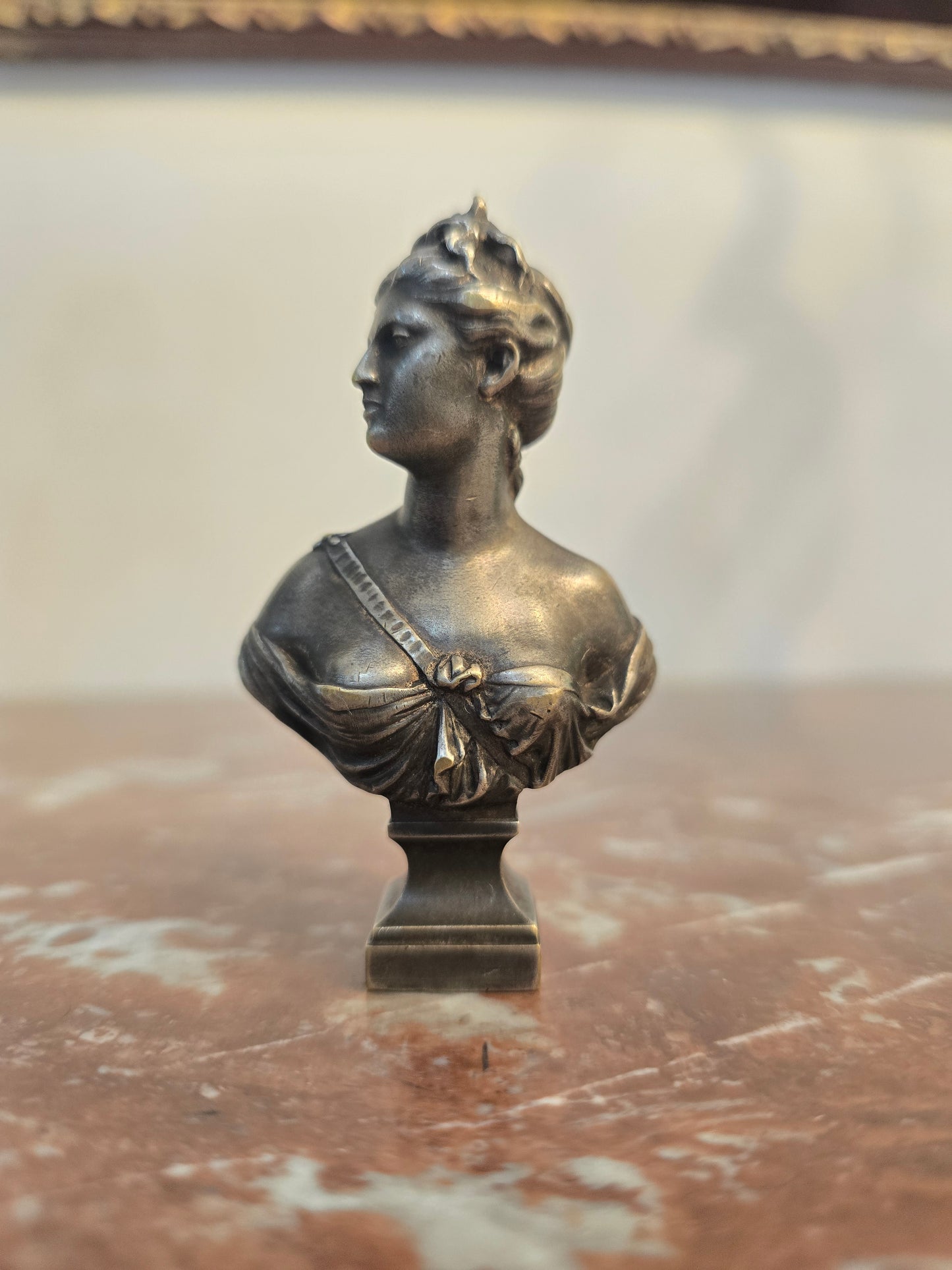Sceau en bronze argenté - signé houdon -Cachet de cire - Buste de Diane - Fonderie Susse Frères Paris