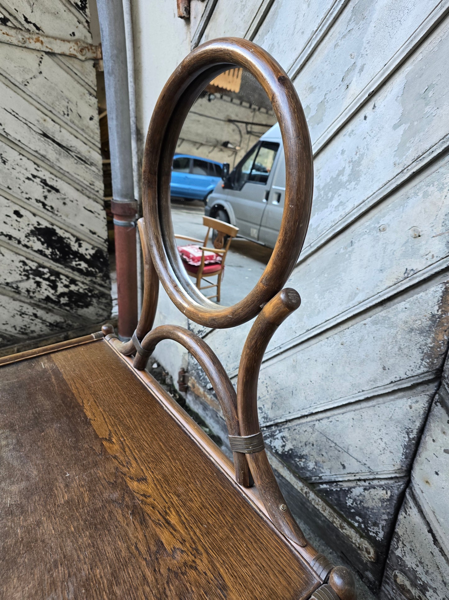 Coiffeuse en bambou et rotin avec miroir – style exotique années 1960 / 1970