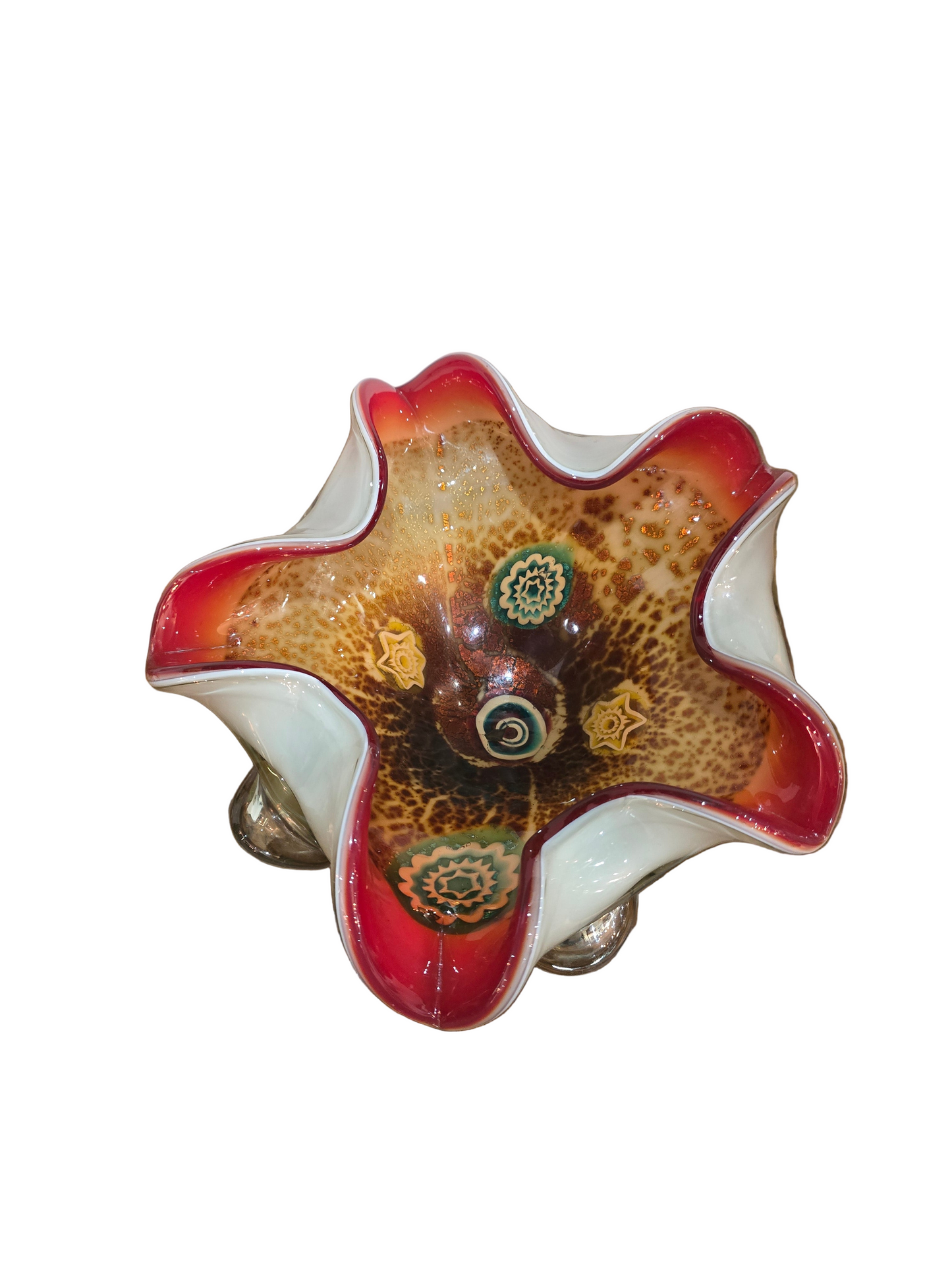 Coupe en verre de Murano – Millefiori & bord rouge – 26 cm
