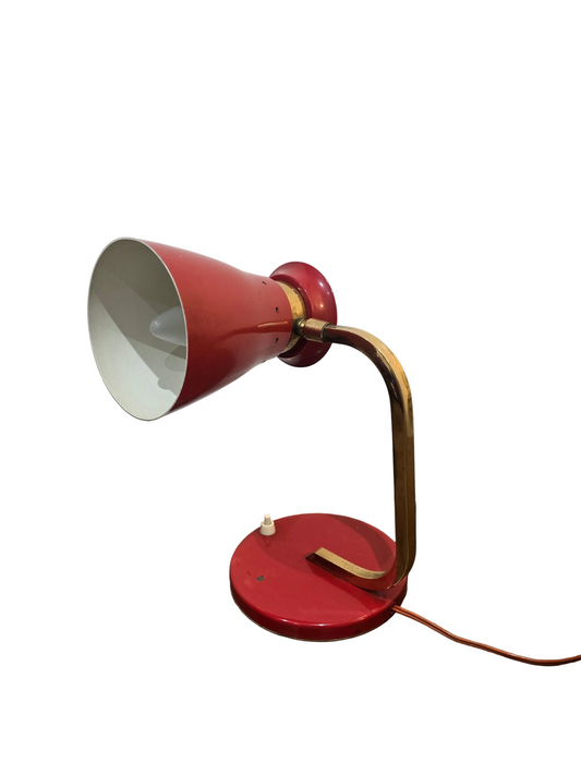 Lampe de bureau vintage style diabolo, rouge et laiton – années 50/60