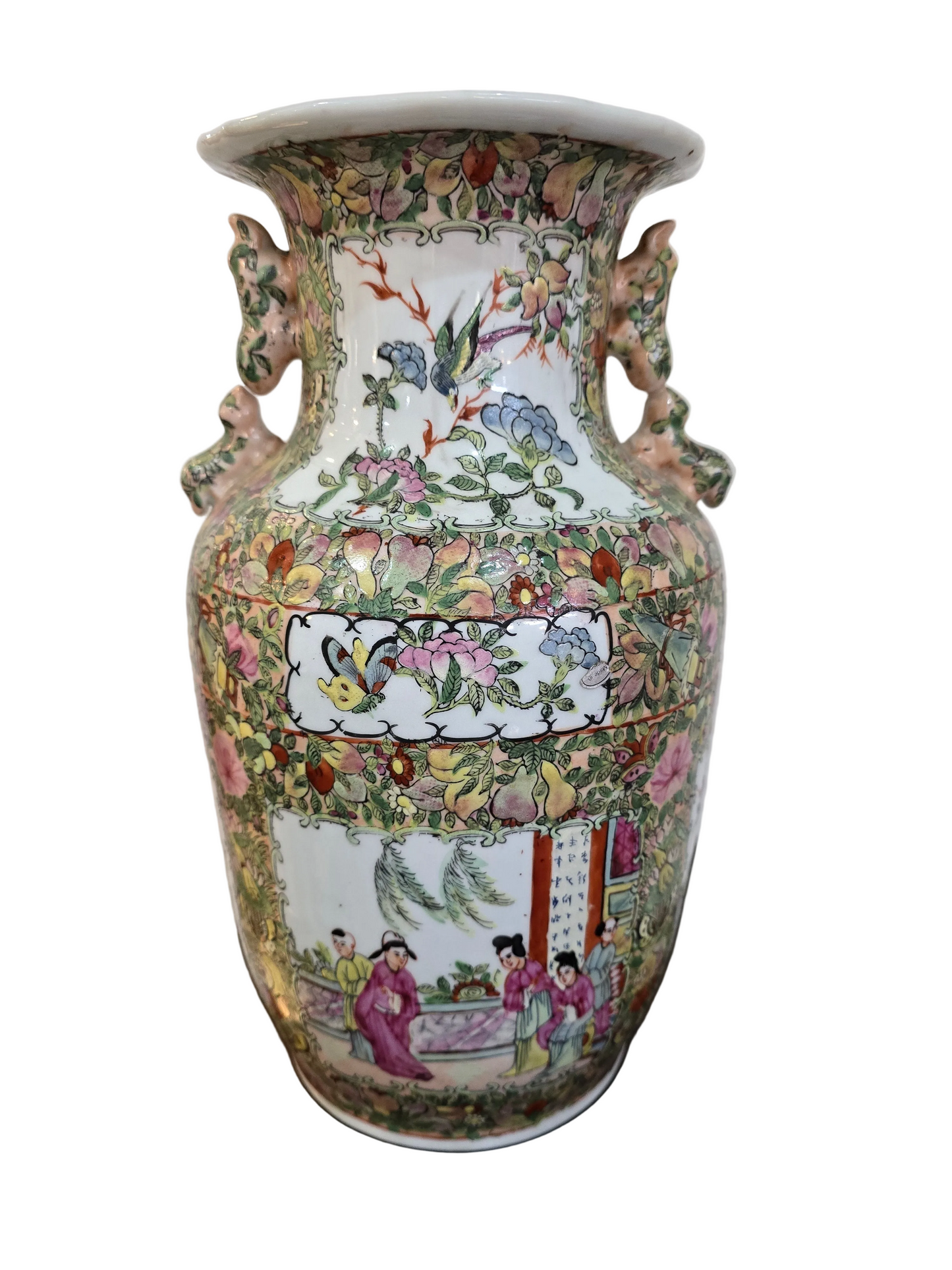 Vase chinois en porcelaine décor floral et scènes – Époque XXe siècle