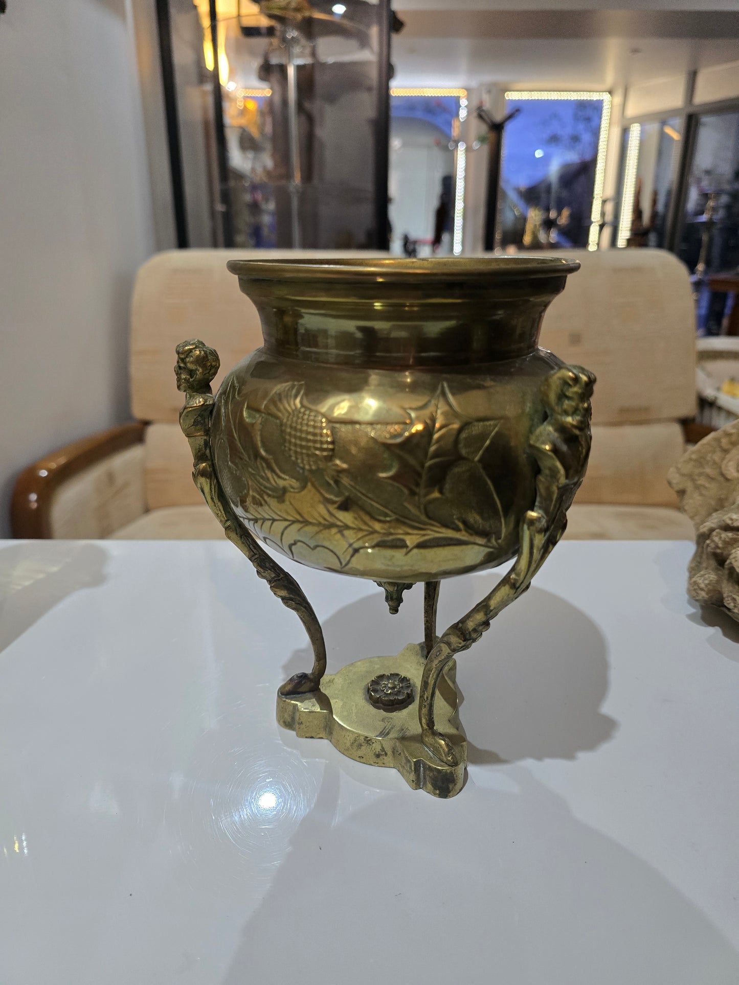 Brûle-parfum / Pot décoratif en laiton signé RAULIN – Style Art Nouveau
