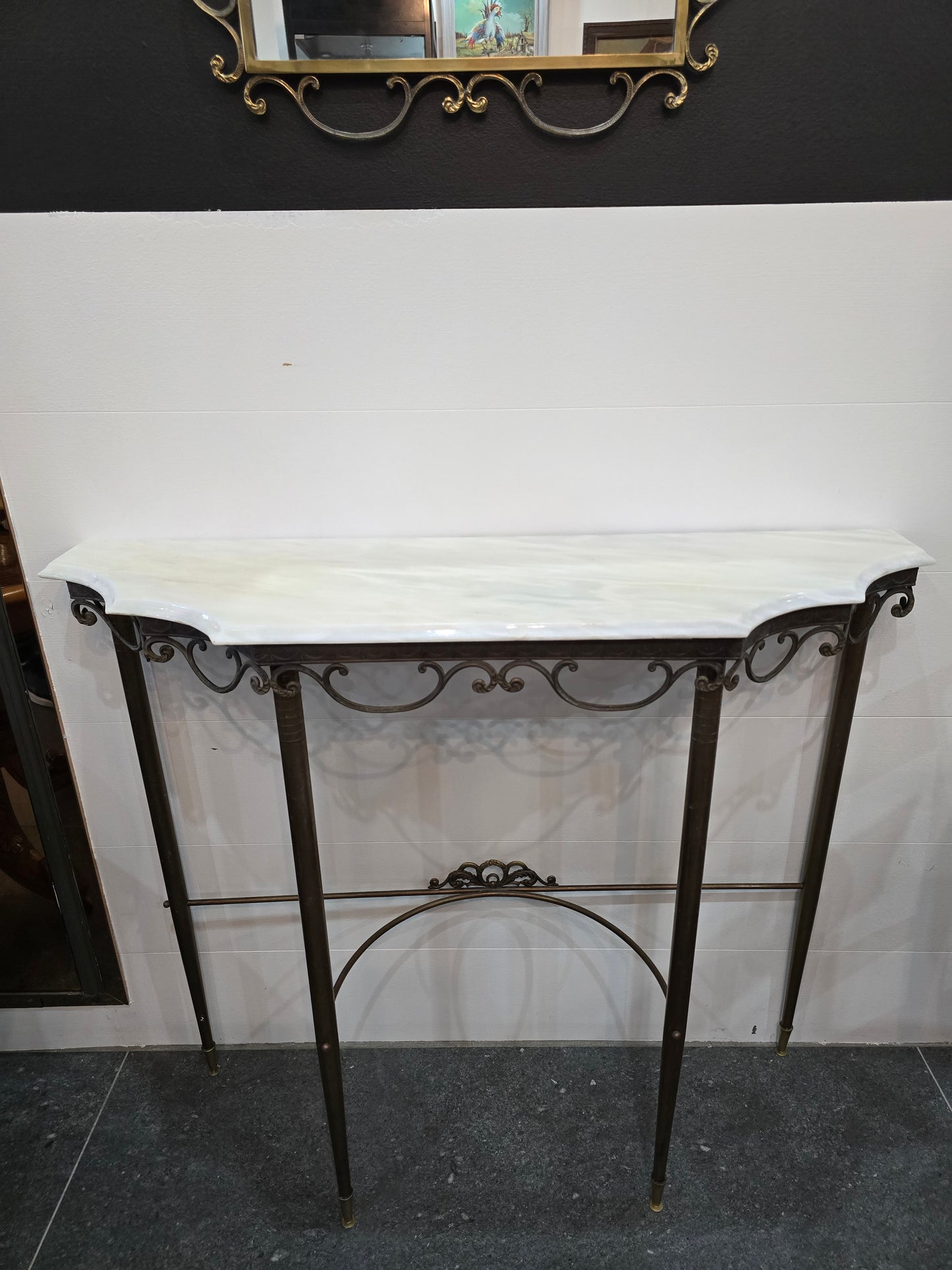 Console en fer forgé et plateau marbre – Style Art Déco / Néoclassique