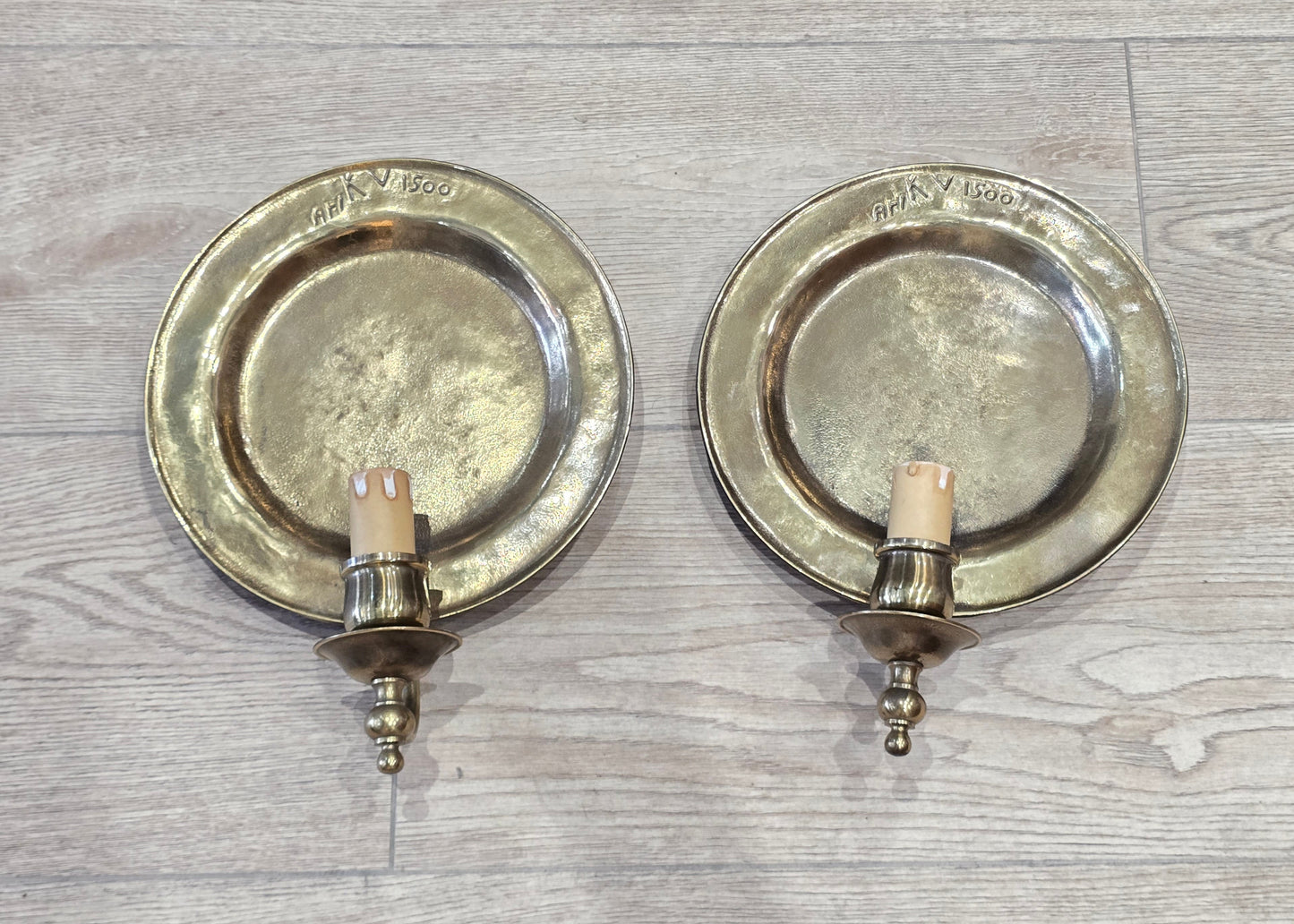 Lot de 2 appliques murales vintage Ari KV 1500 – bronze patiné – Ø 25 cm