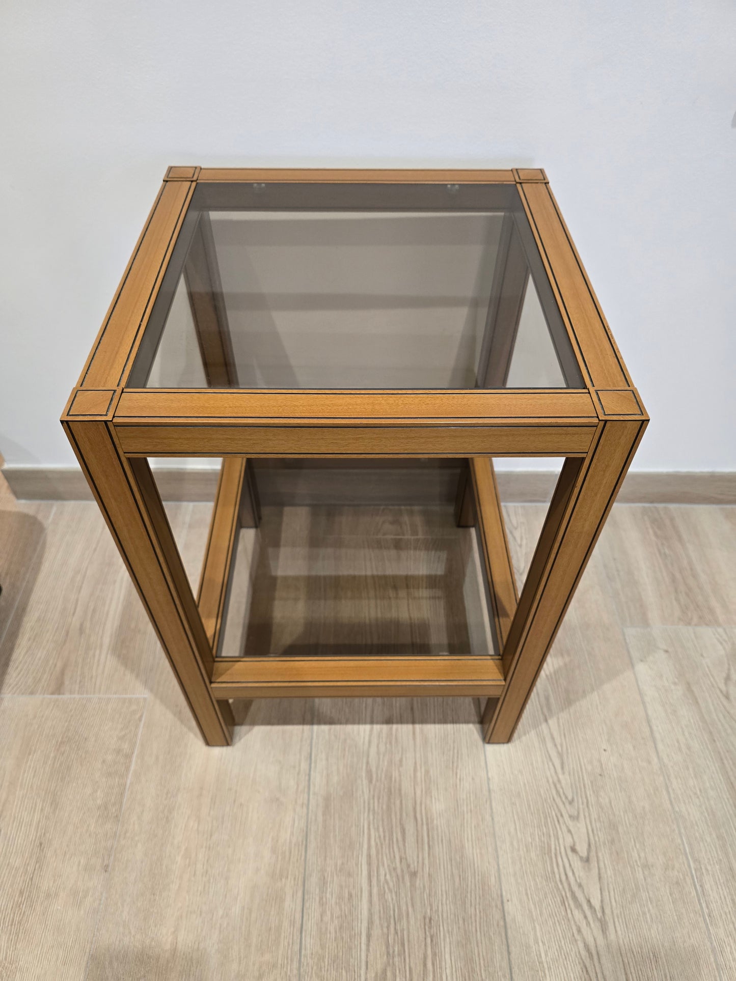 Table d’appoint vintage bois et verre – Design graphique – 1970/1980