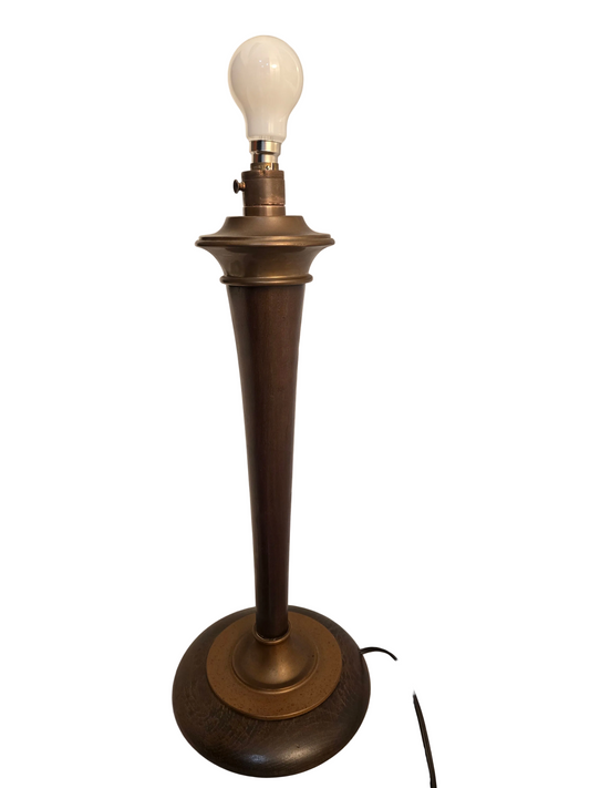 Pied de Lampe vintage style scandinave en bois foncé et métal bronze – 58 cm